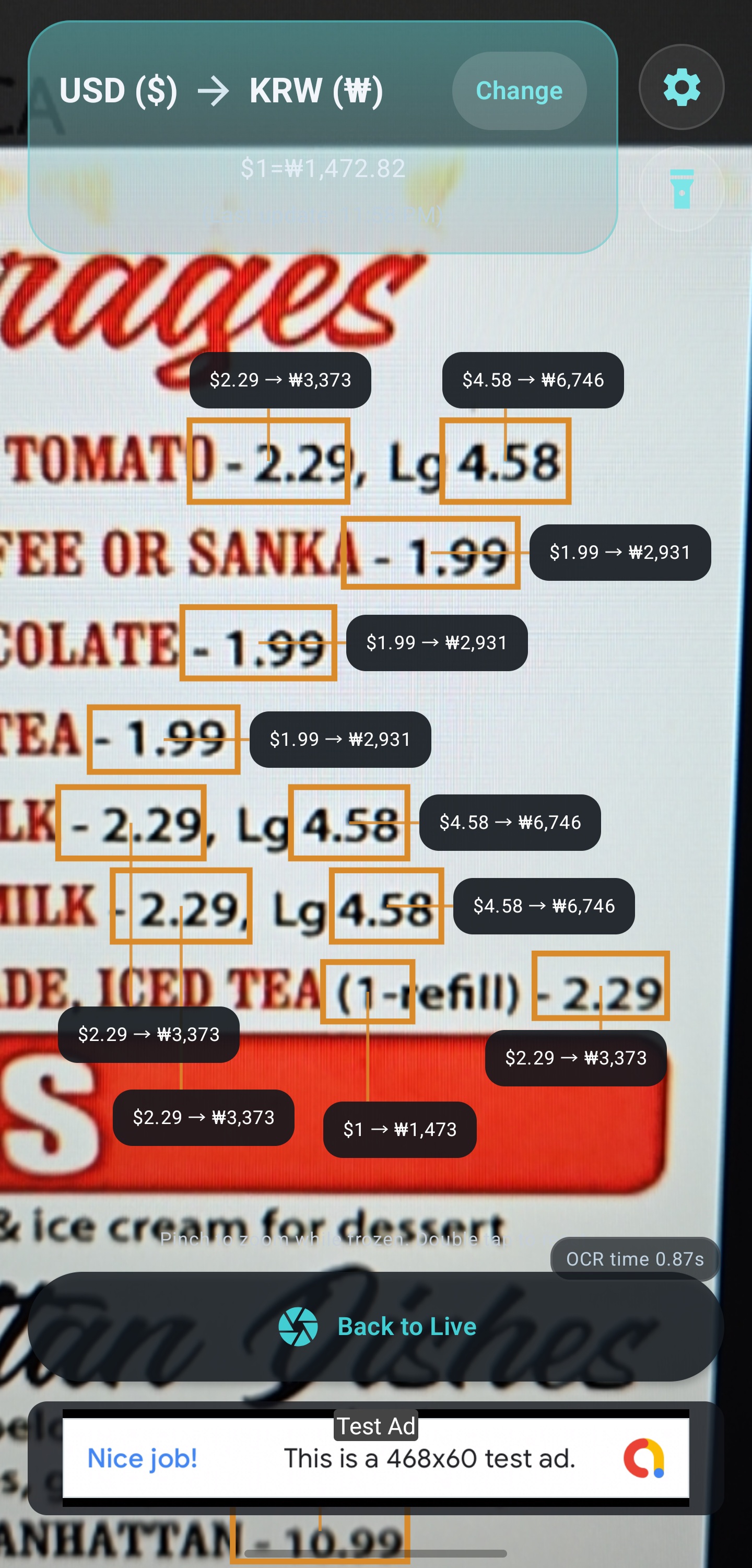 Currency Lens app live conversion preview